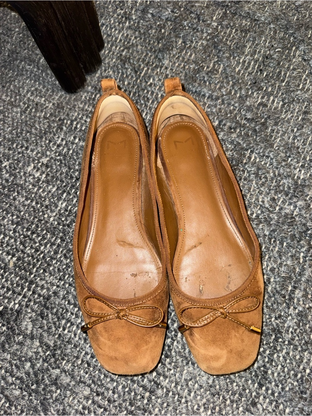 Marc Fisher Tan Brown Suede Square-Toe Ballet Flats with Bow